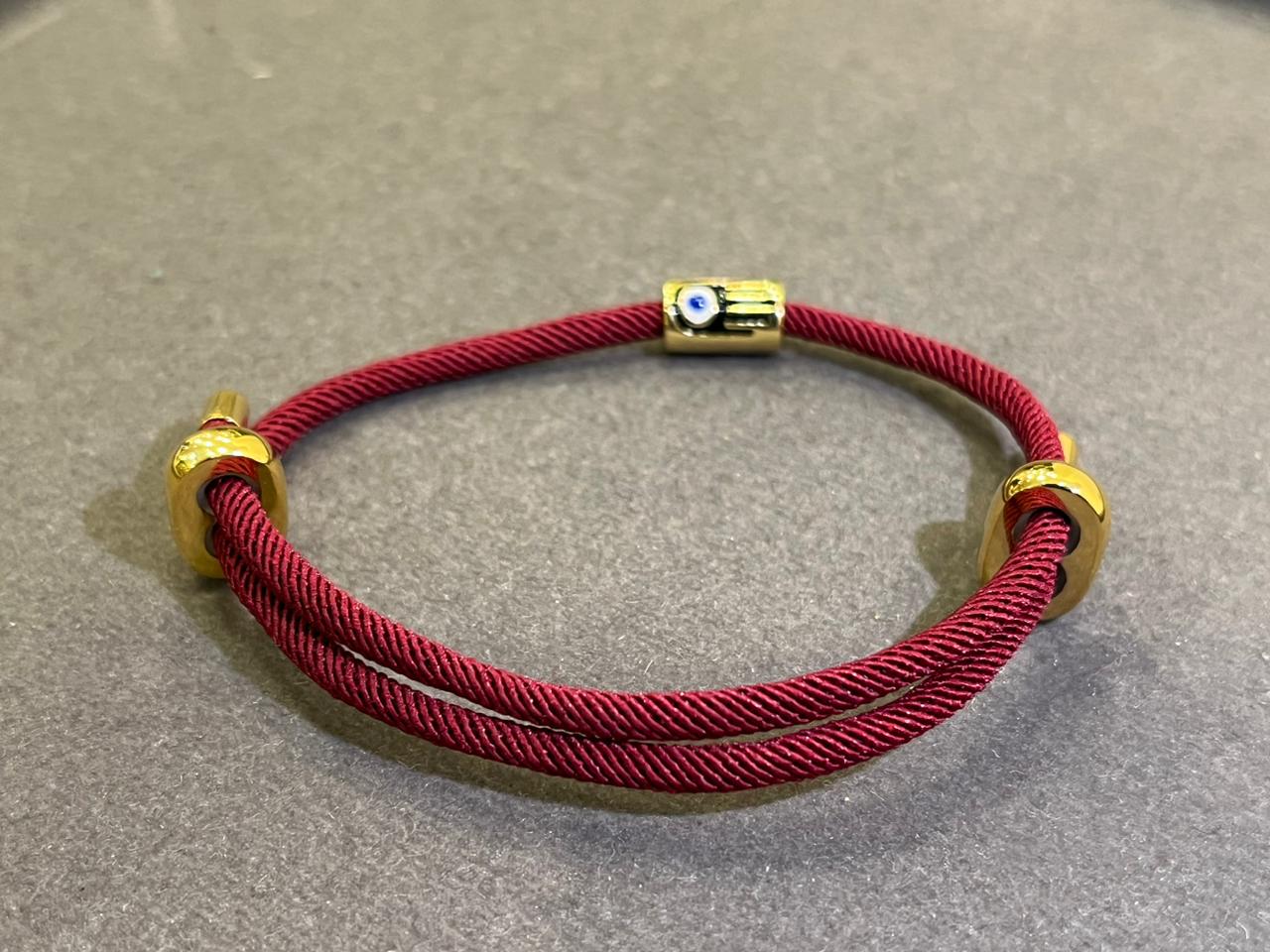 Classic Wine Red Italian Rope Jewel in 24Kt Gold Plated with EVIL EYE Charm