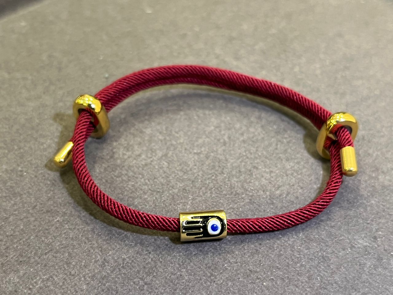 Classic Wine Red Italian Rope Jewel in 24Kt Gold Plated with EVIL EYE Charm