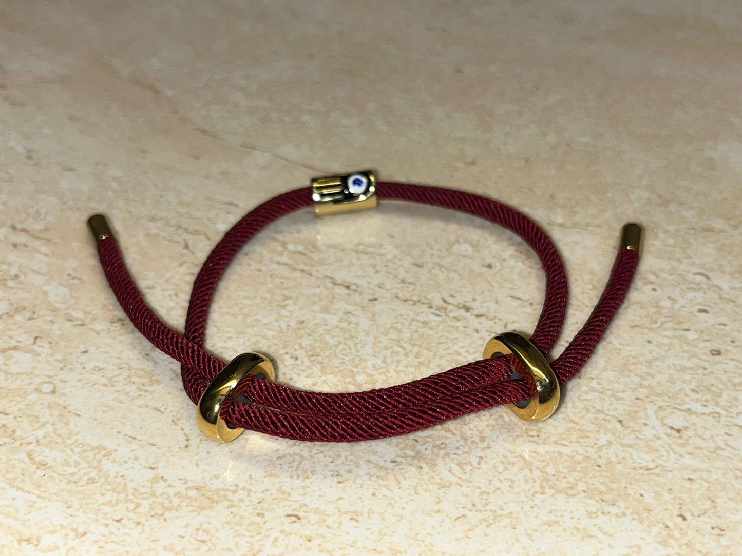 Classic Wine Red Italian Rope Jewel in 24Kt Gold Plated with EVIL EYE Charm