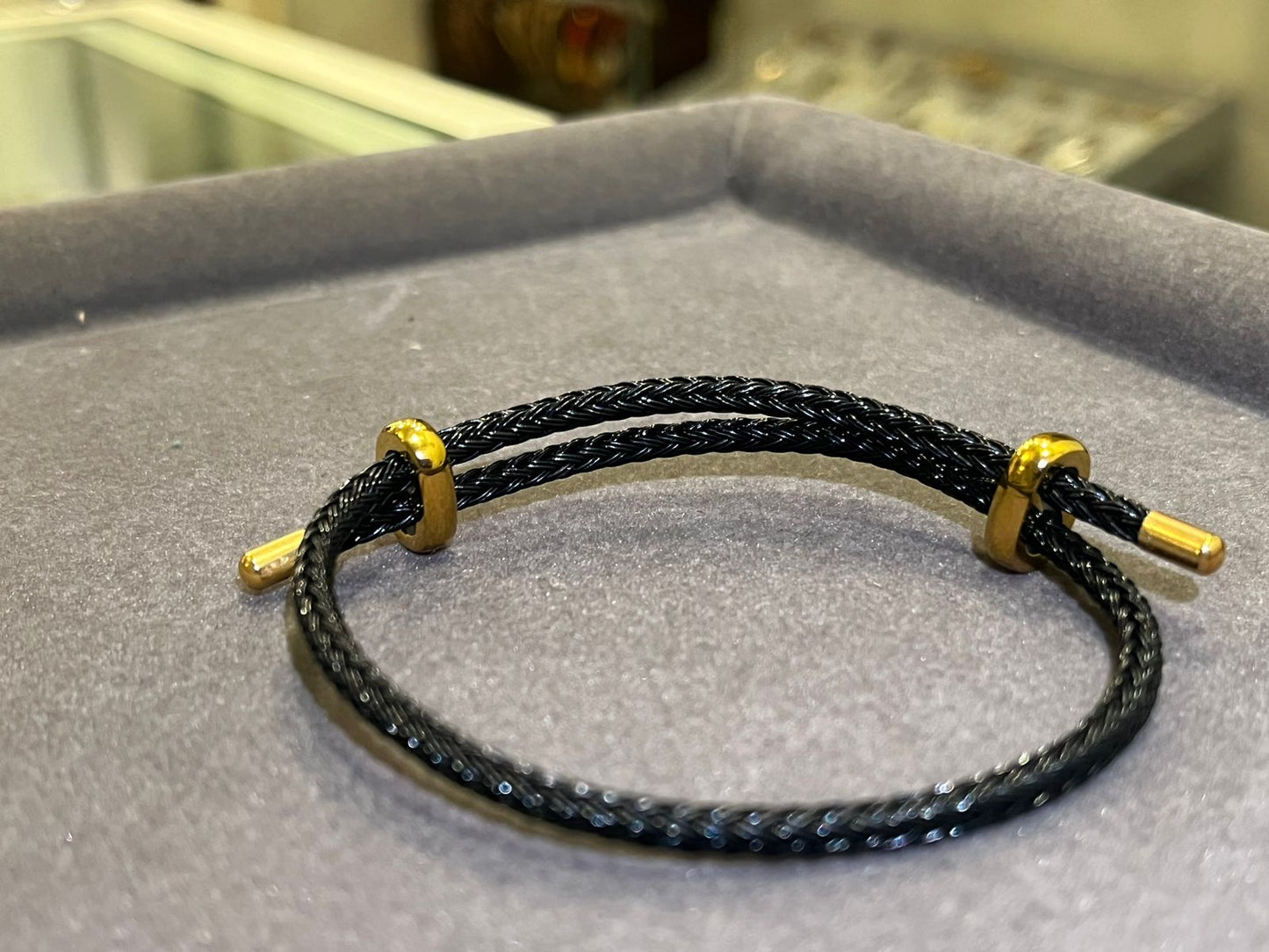 Classic Black Italian Leather Jewel in 24Kt Gold Plated Accents