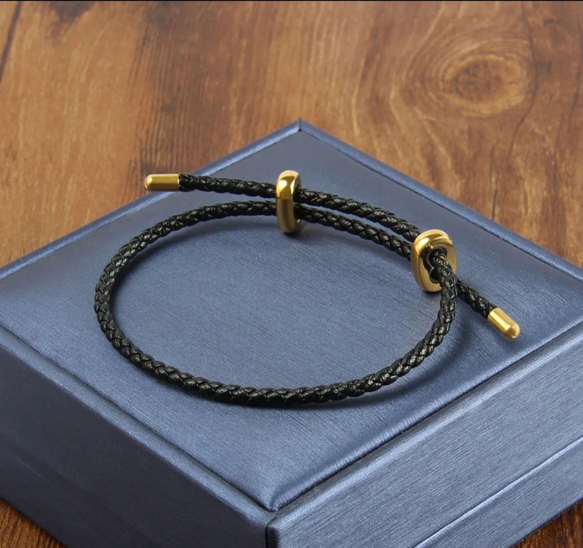 Classic Black Italian Leather Jewel in 24Kt Gold Plated Accents