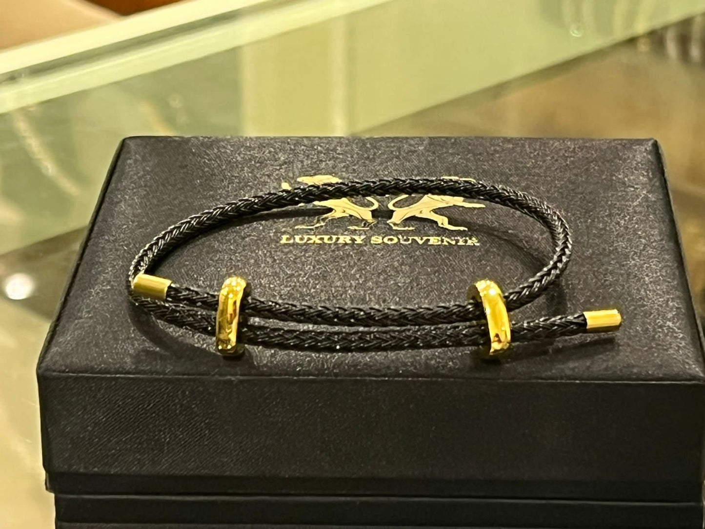 Classic Black Italian Leather Jewel in 24Kt Gold Plated Accents