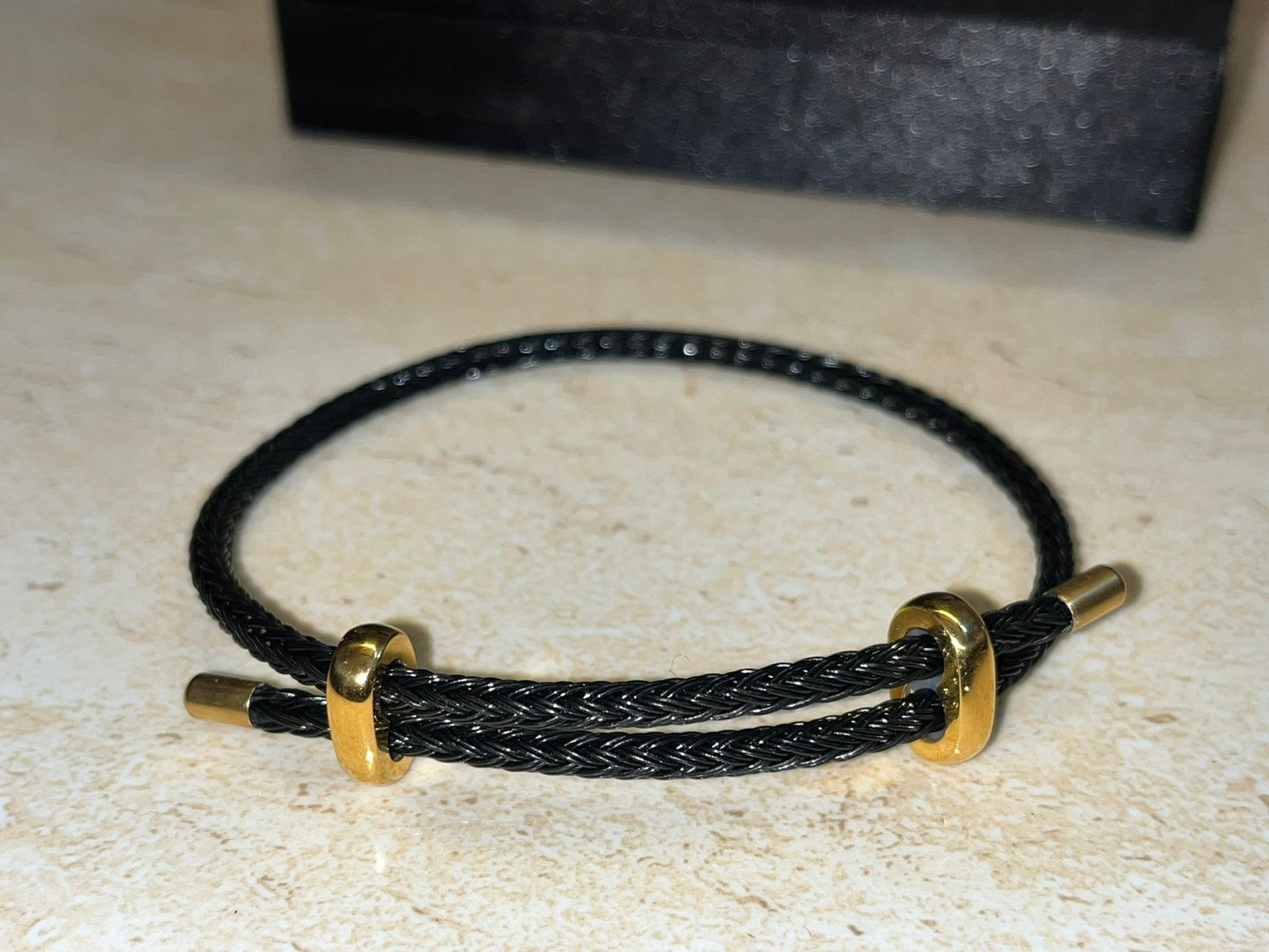 Classic Black Italian Leather Jewel in 24Kt Gold Plated Accents