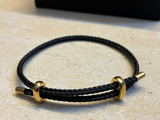 Classic Black Italian Leather Jewel in 24Kt Gold Plated Accents