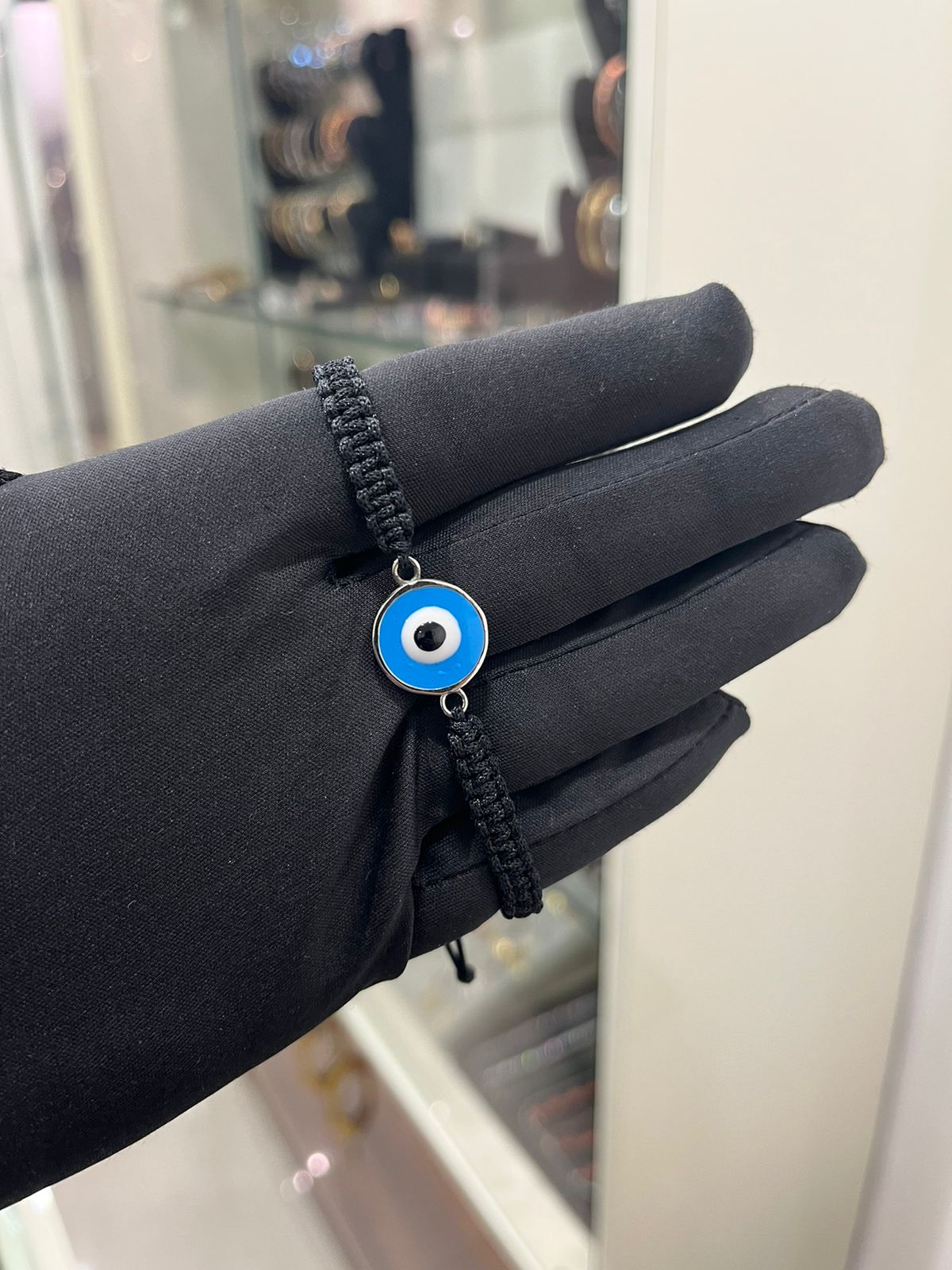 Evil Eye SkyBlue ( Enamel Inlay Meena Work) on Black Size Adjustable Thread UNISEX