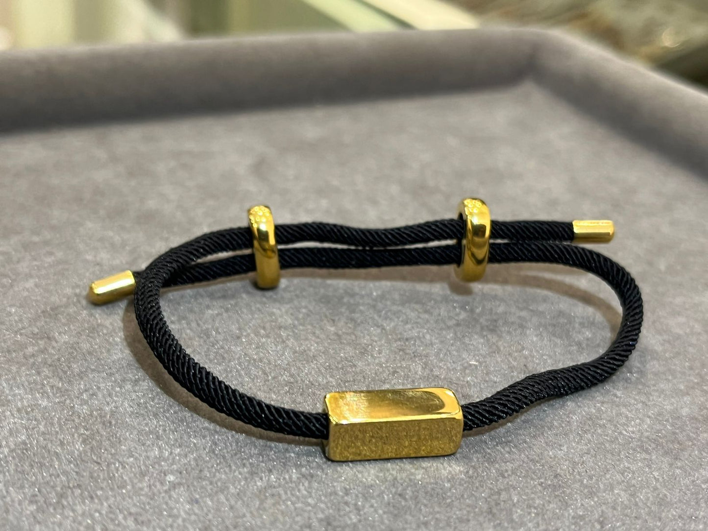 Classic Black Italian Rope Jewel in 24Kt Gold Plated with Block Charm ( Monogrammed )