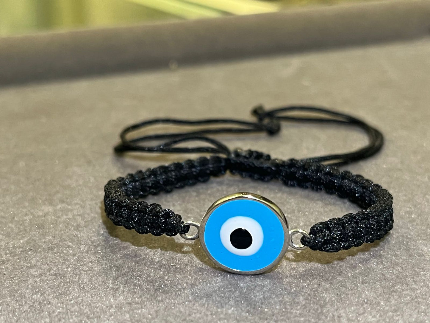 Evil Eye SkyBlue ( Enamel Inlay Meena Work) on Black Size Adjustable Thread UNISEX