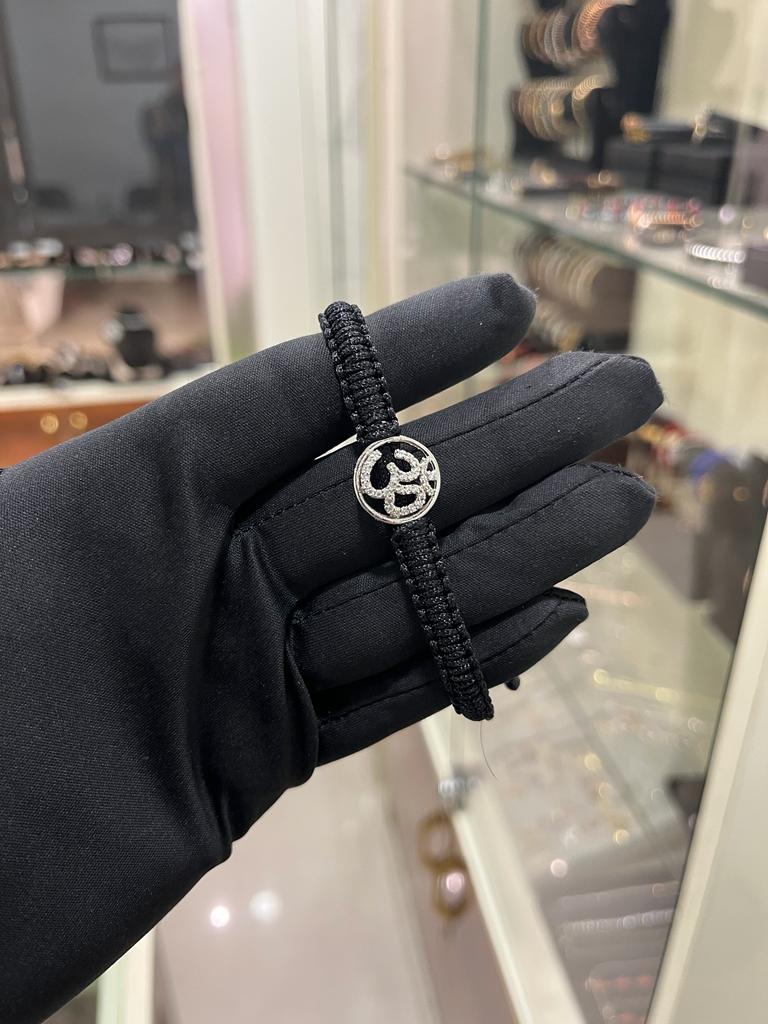 OM CZ Diamond on Black Adjustable Thread 925 Silver