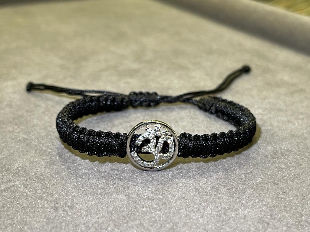 OM CZ Diamond on Black Adjustable Thread 925 Silver