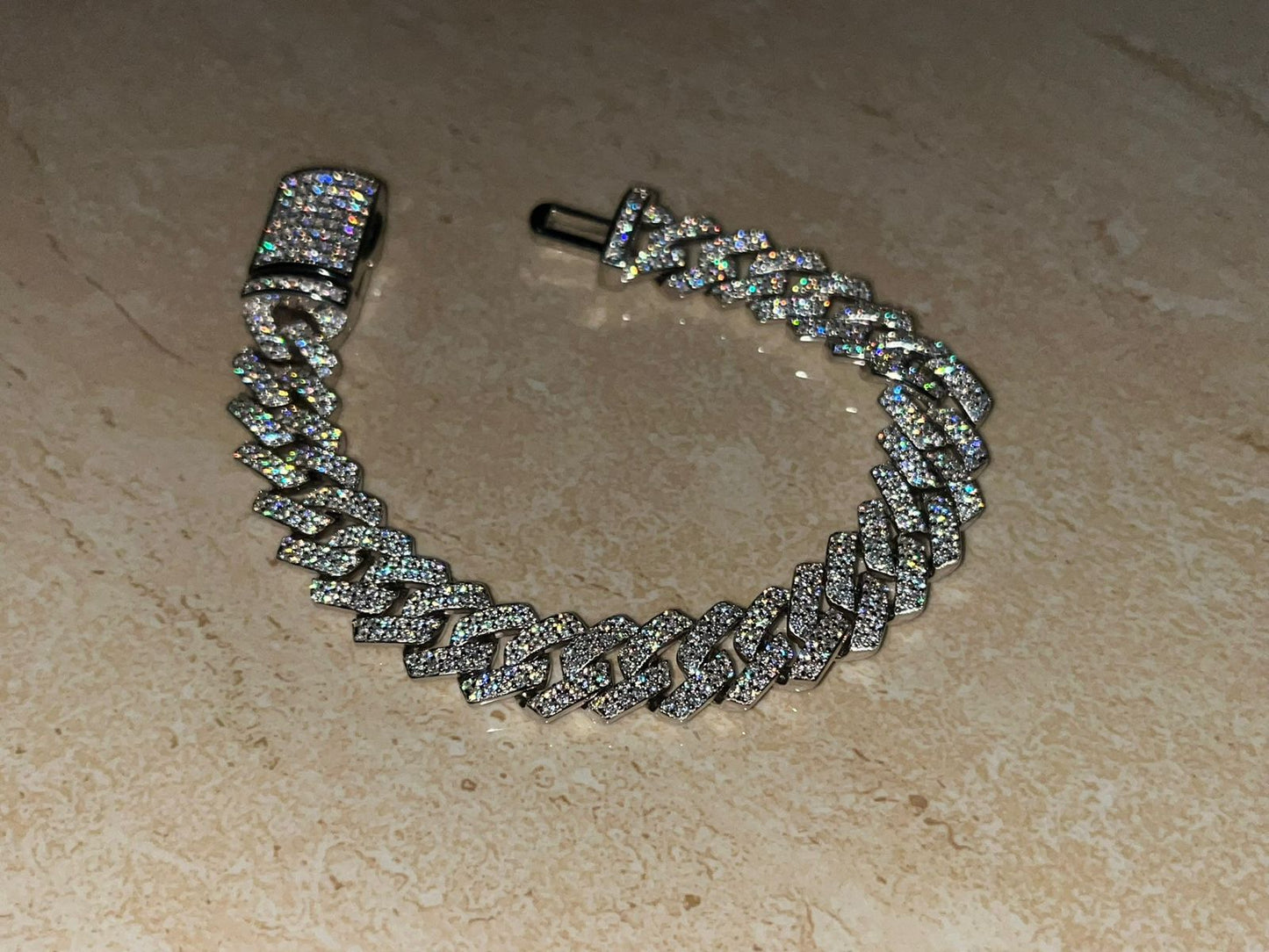 CUBAN BRACELET - Moissanite Diamonds and 925 Silver Base 18Kt White Gold Plated