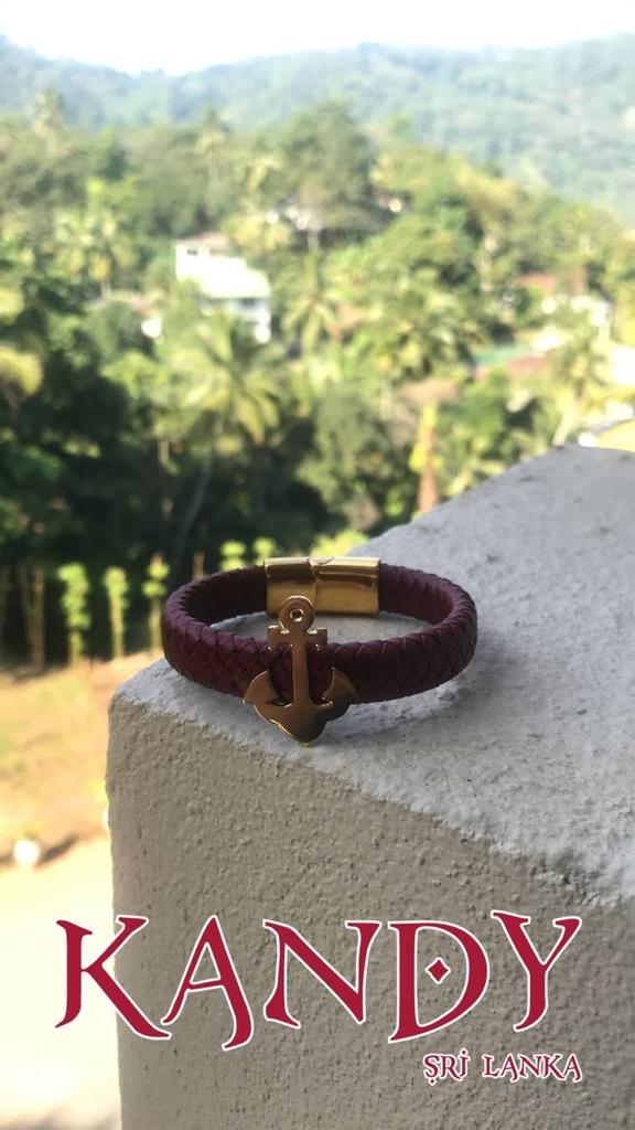 ANCHOR BRACELET 24Kt Gold Plated ON Wine German Cord