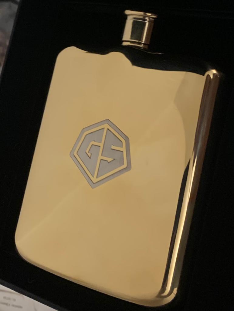 Gold Plated Hip Flask , Can be Monogramed with Engraved Initials ONE OF A KIND