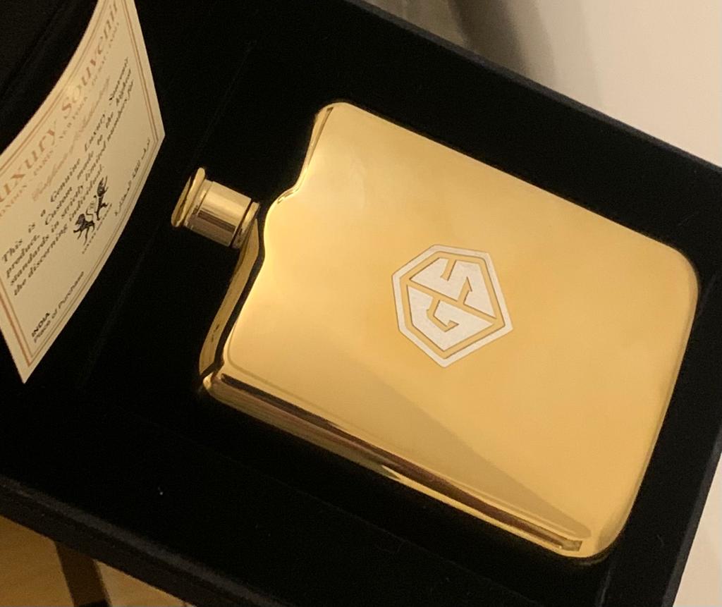 Gold Plated Hip Flask , Can be Monogramed with Engraved Initials ONE OF A KIND