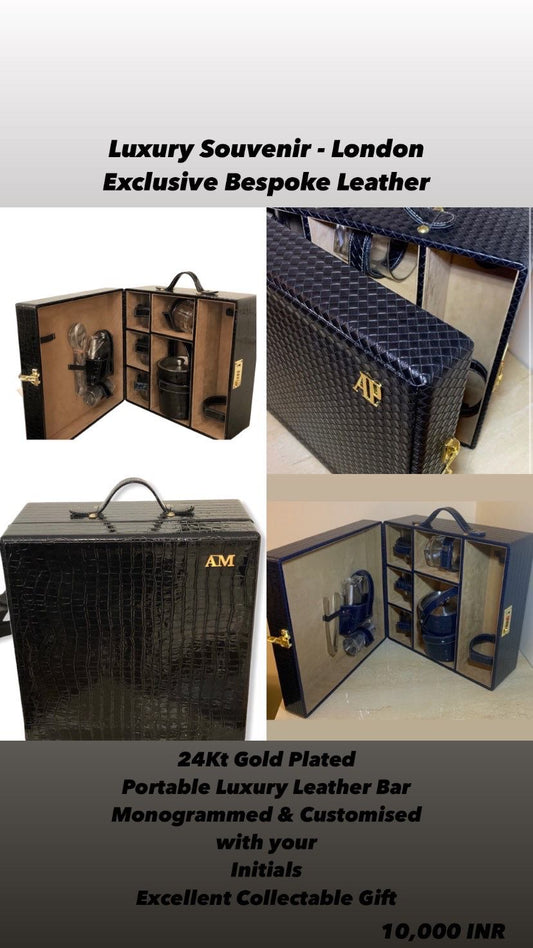 Bespoke Leather Portable Bar - Monogrammed with 24Kt Gold Initials