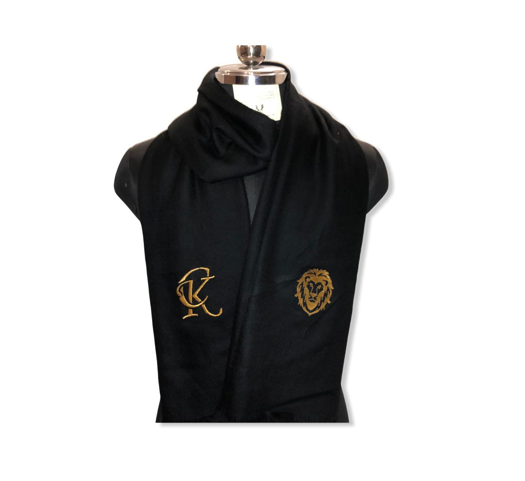 Monogrammed Semi Pashmina Fine Woollen Scarf - Custom Initials Embroidery Handcrafted in Kashmir