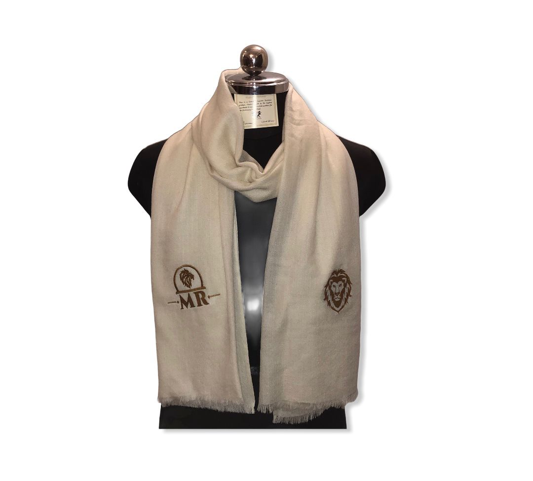 Monogrammed Semi Pashmina Fine Woollen Scarf - Custom Initials Embroidery Handcrafted in Kashmir