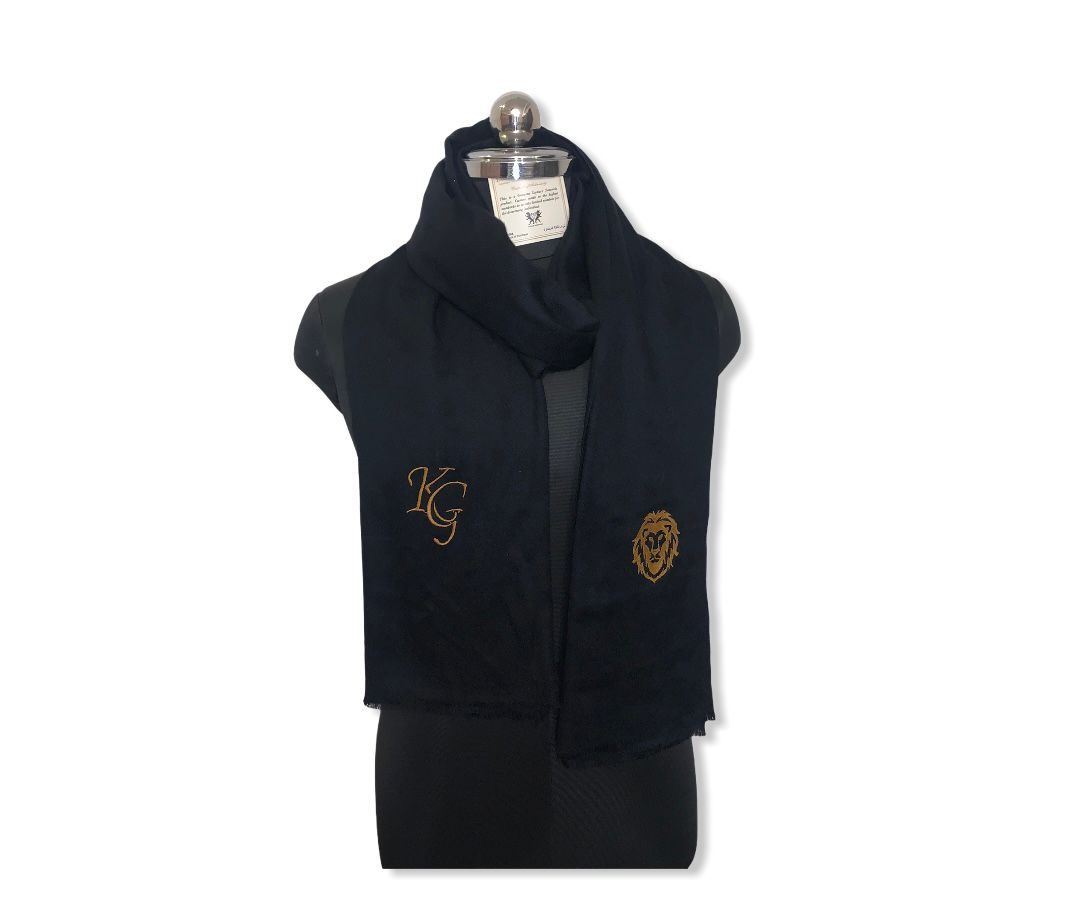 Monogrammed Semi Pashmina Fine Woollen Scarf - Custom Initials Embroidery Handcrafted in Kashmir