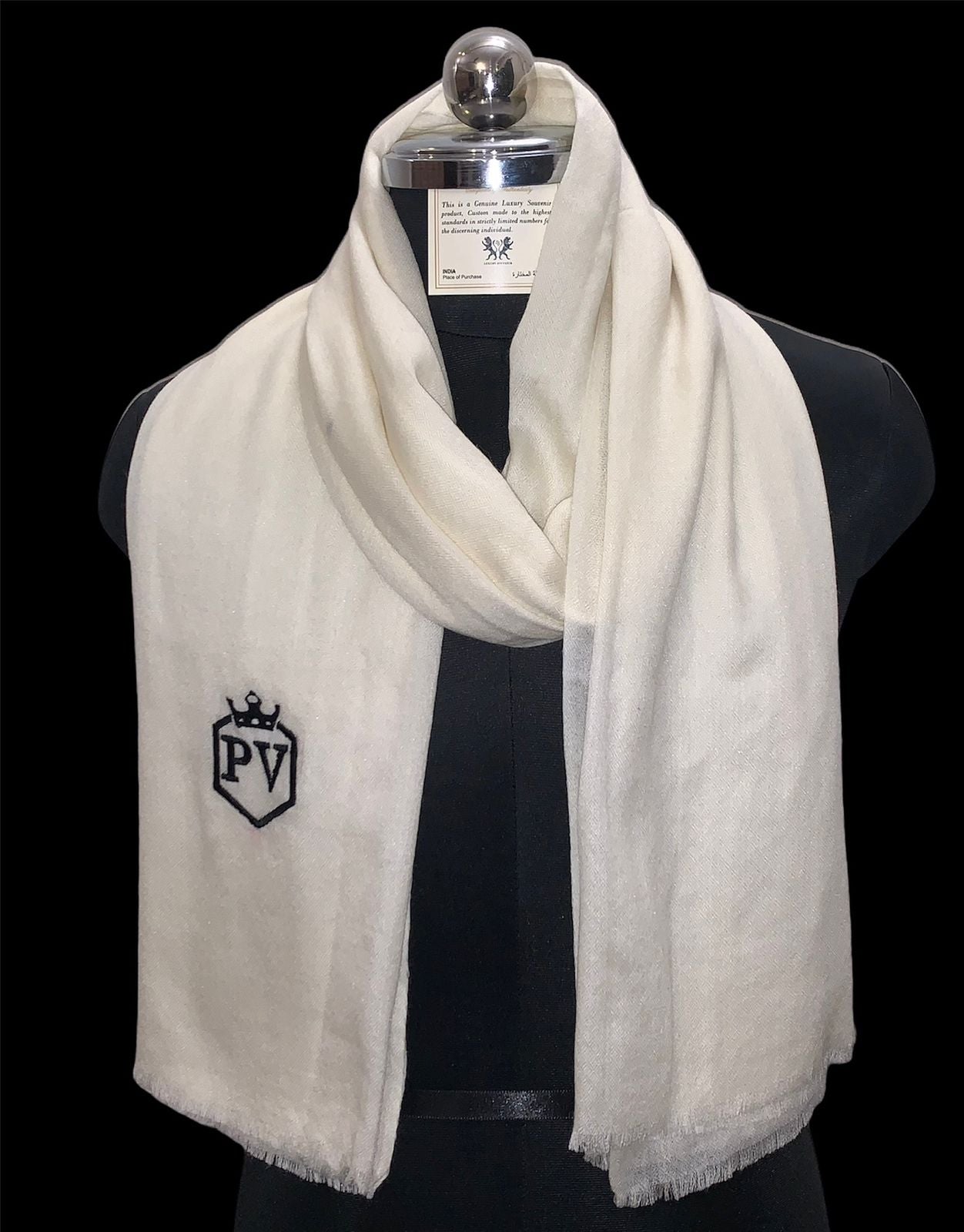 Monogrammed Semi Pashmina Fine Woollen Scarf - Custom Initials Embroidery Handcrafted in Kashmir