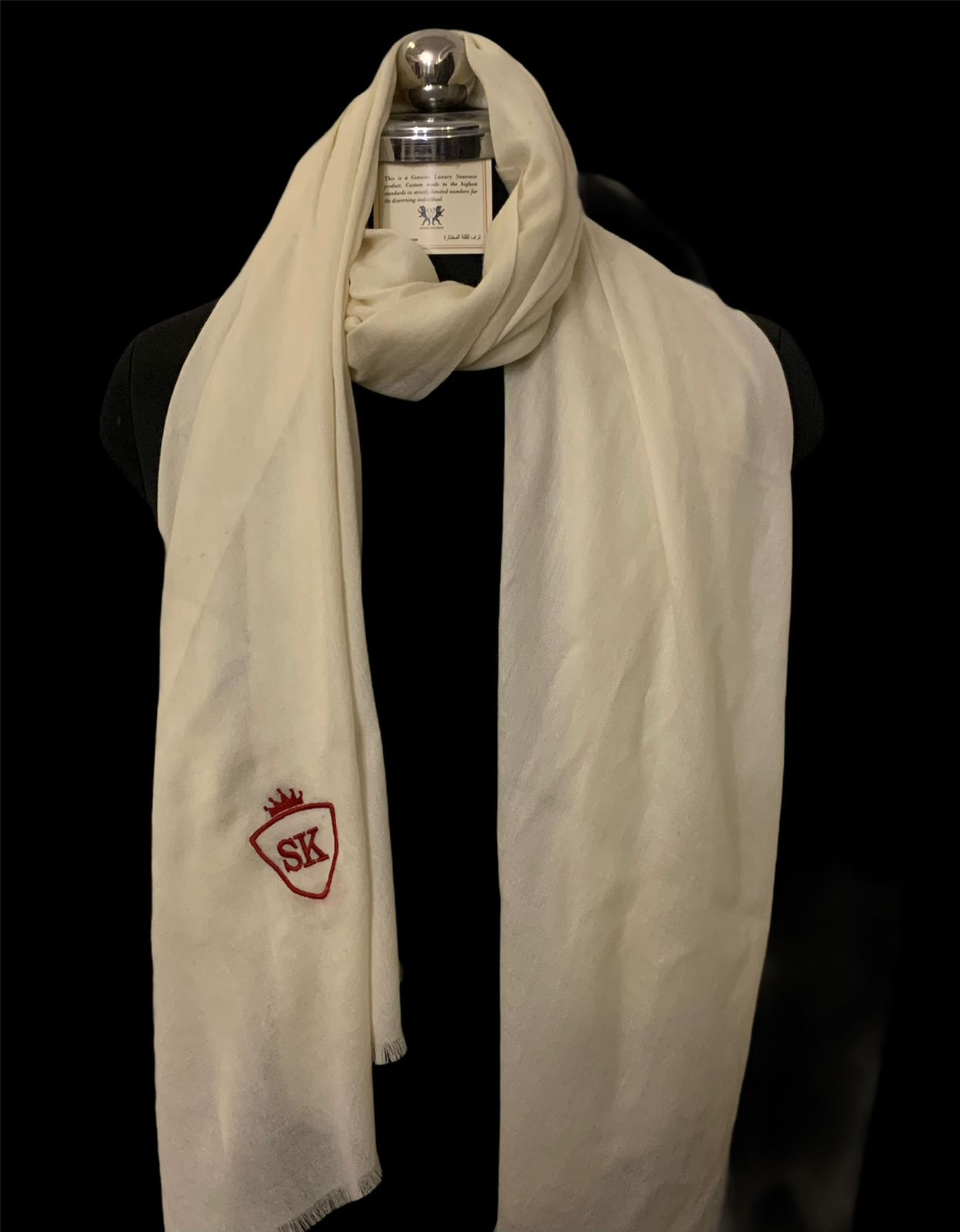 Monogrammed Semi Pashmina Fine Woollen Scarf - Custom Initials Embroidery Handcrafted in Kashmir