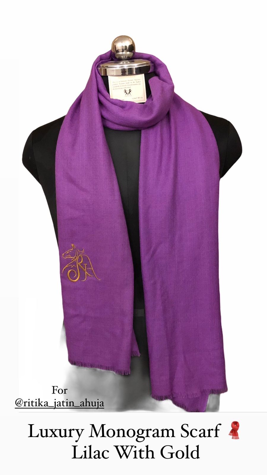 Monogrammed Semi Pashmina Fine Woollen Scarf - Custom Initials Embroidery Handcrafted in Kashmir