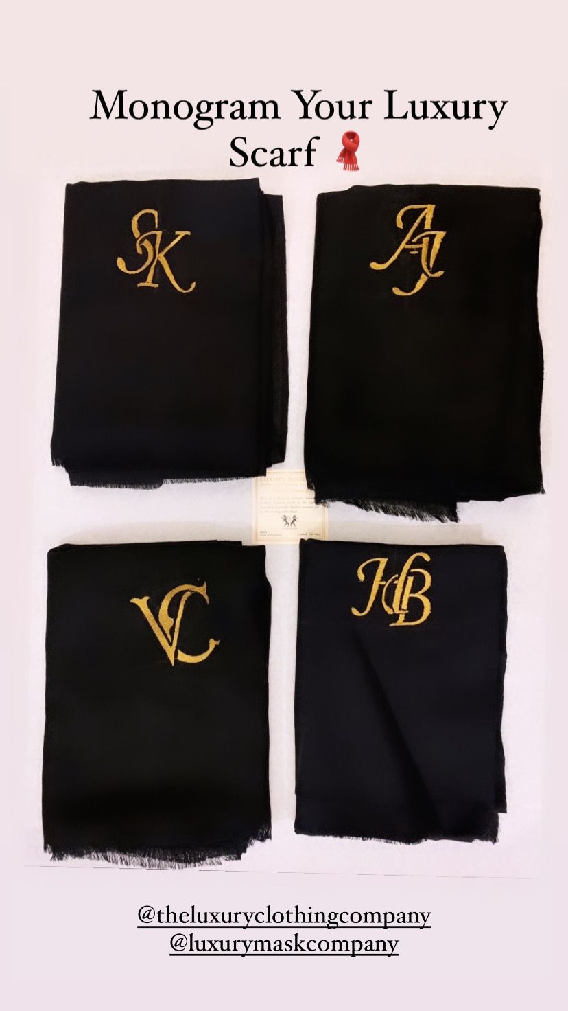 Monogrammed Semi Pashmina Fine Woollen Scarf - Custom Initials Embroidery Handcrafted in Kashmir