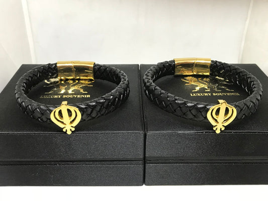 KHANDA 24Kt Gold Plated PURE SILVER 925 On Black German Thick Cord