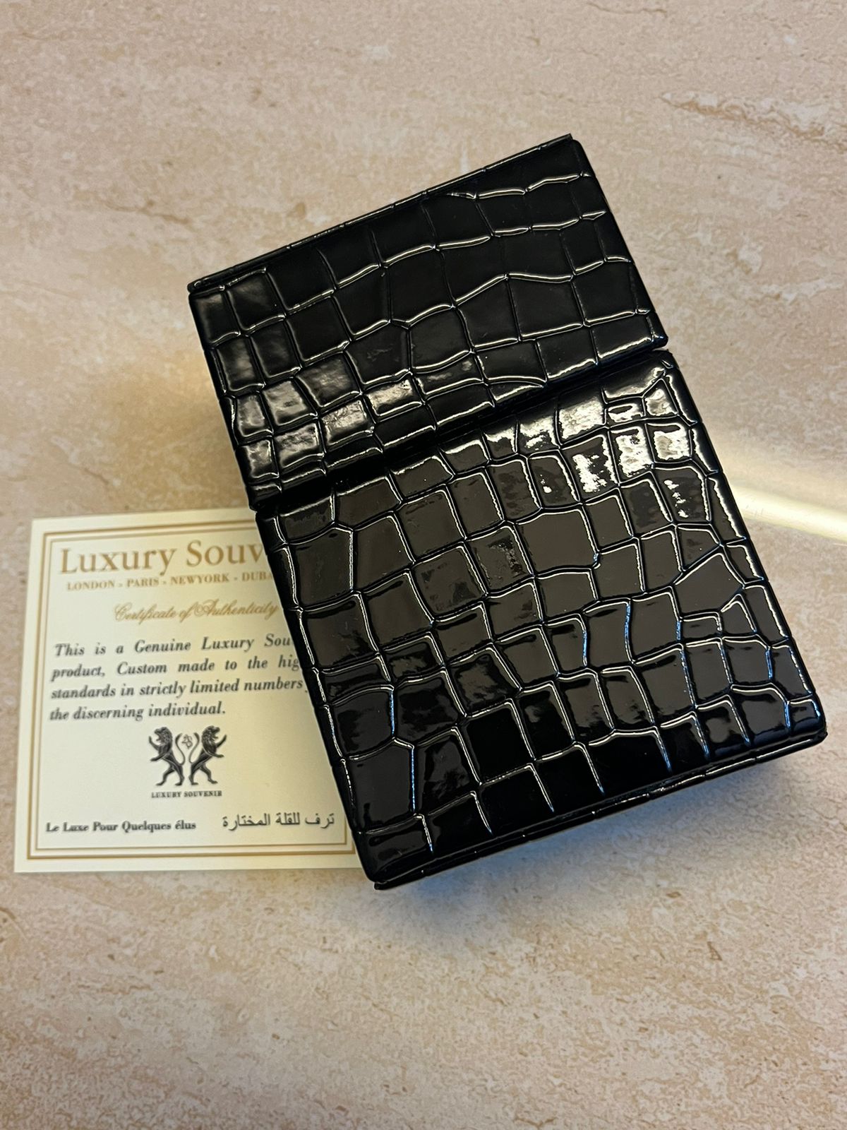 Exotic Black Croc Leather Cigarette Box Case ( Can Be Customised with 24Kt Gold )