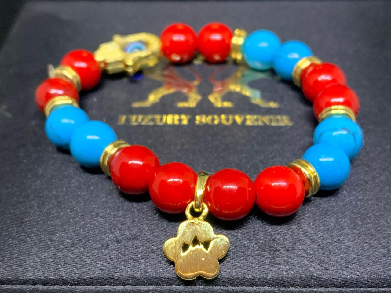 Hand of Hamsa Evil Eye with Love for Paw Tag Bracelet in Exotic Beads for Pet Lovers