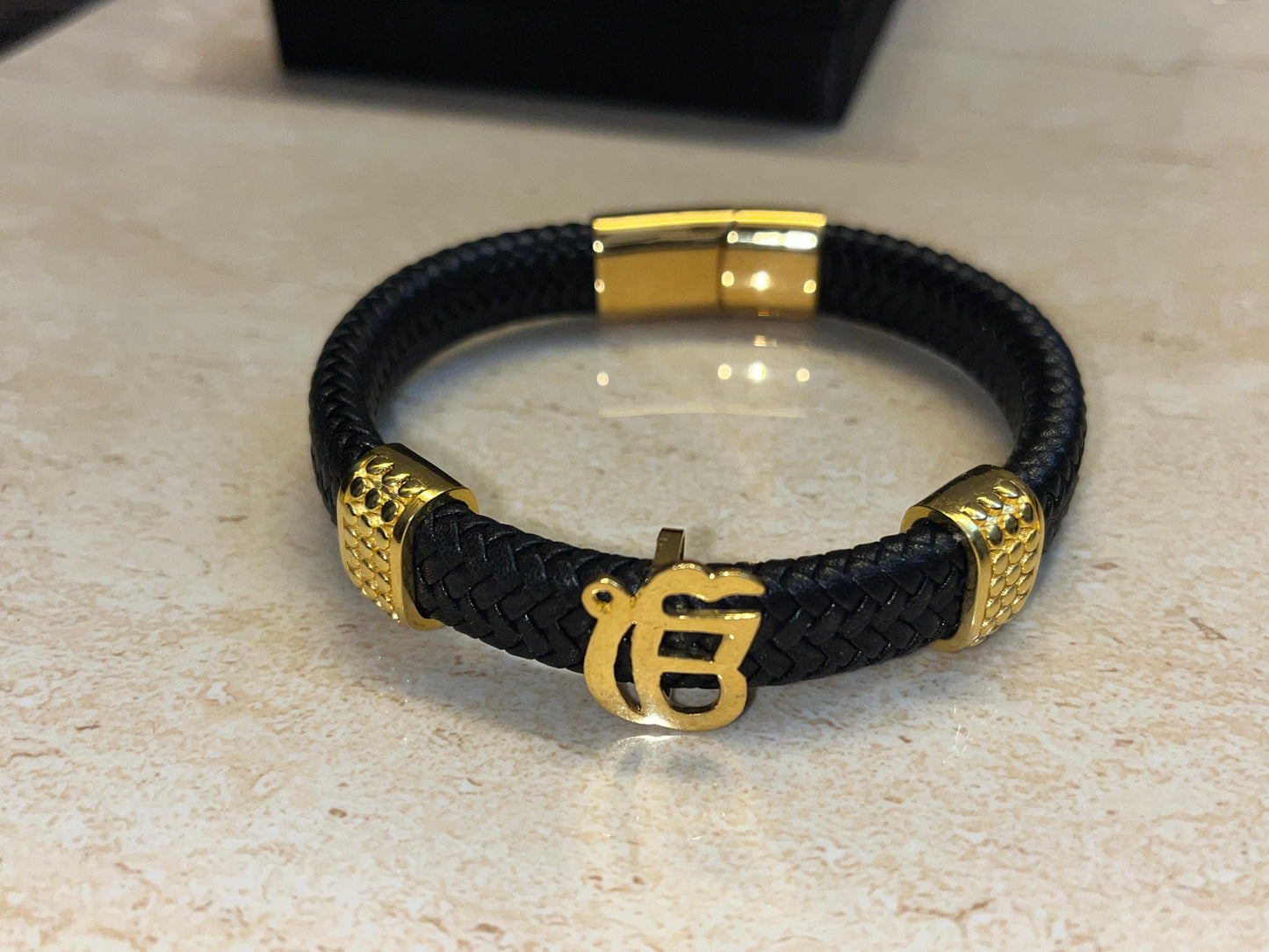 Ekonkar Bracelet in Black German Cord with Gold Plated Loops