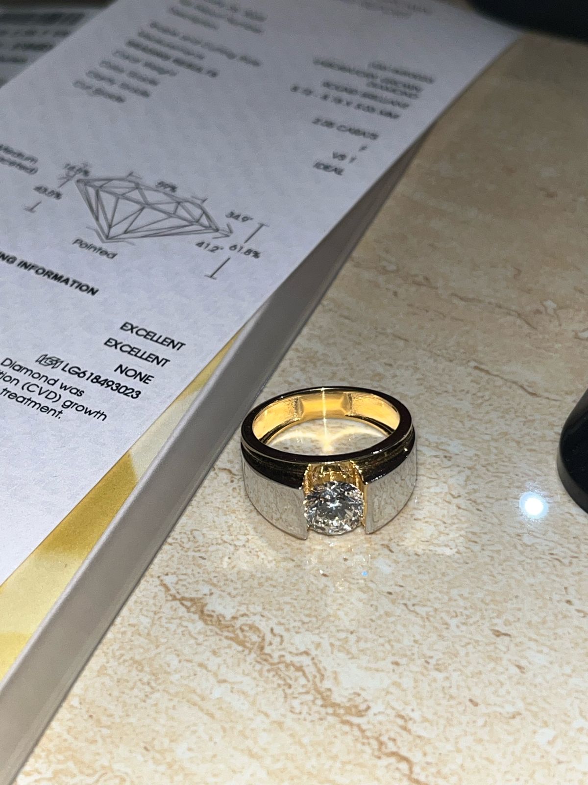 2 Carat Lab Grown Diamond Men Ring in 14Kt Hallmarked Gold