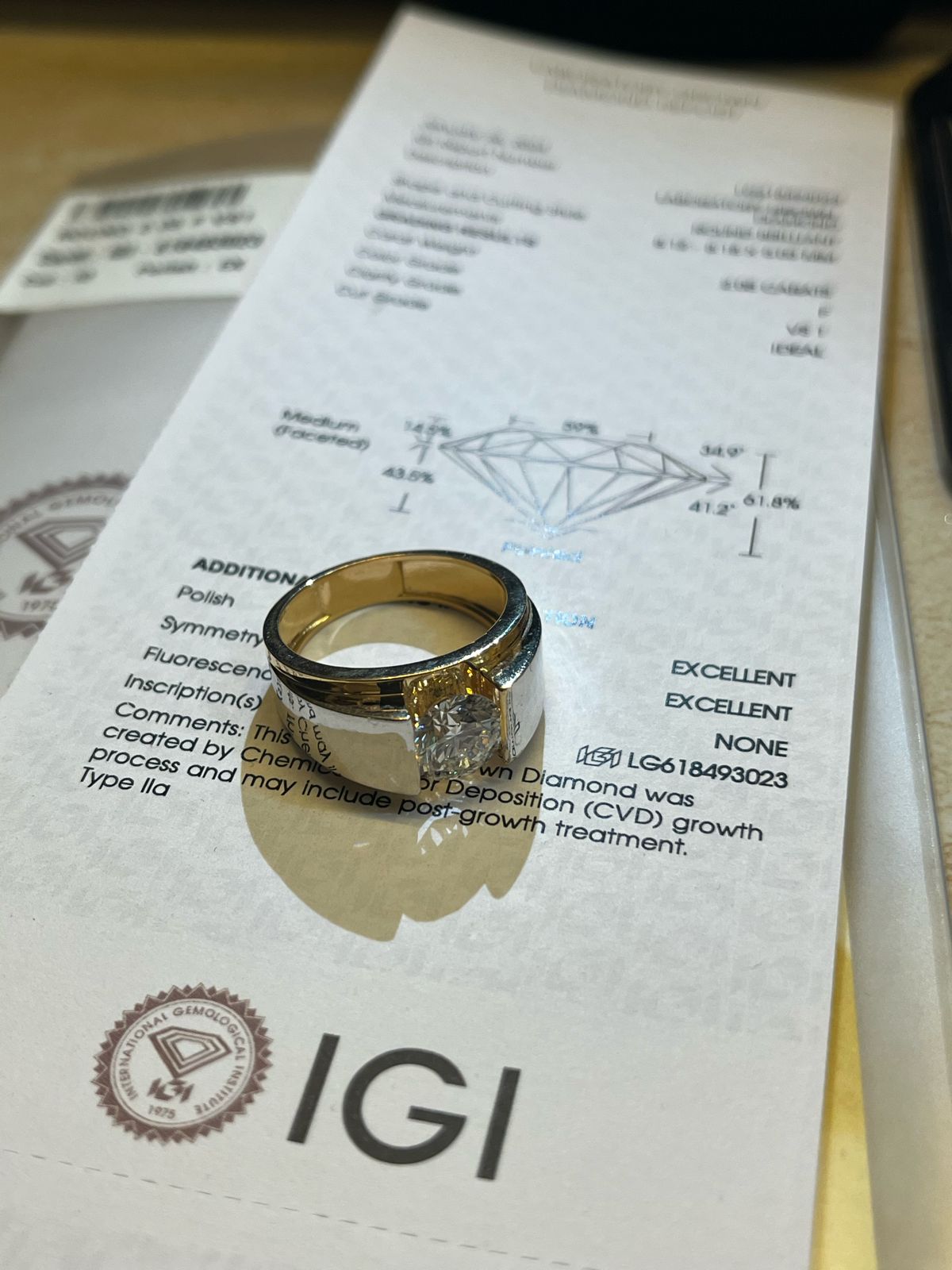 2 Carat Lab Grown Diamond Men Ring in 14Kt Hallmarked Gold