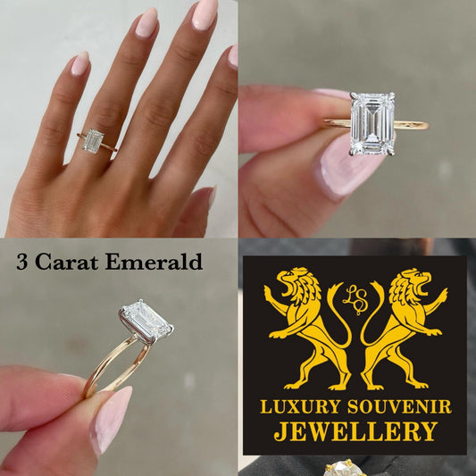3 Carat Emerald Diamond Ring - Lab Grown & 18Kt Hallmarked Gold