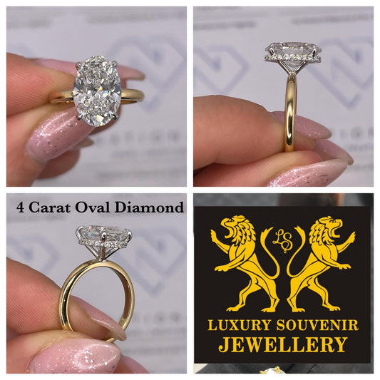 4 Carat Oval Diamond Ring in LAB GROWN & 18Kt Hallmarked Gold