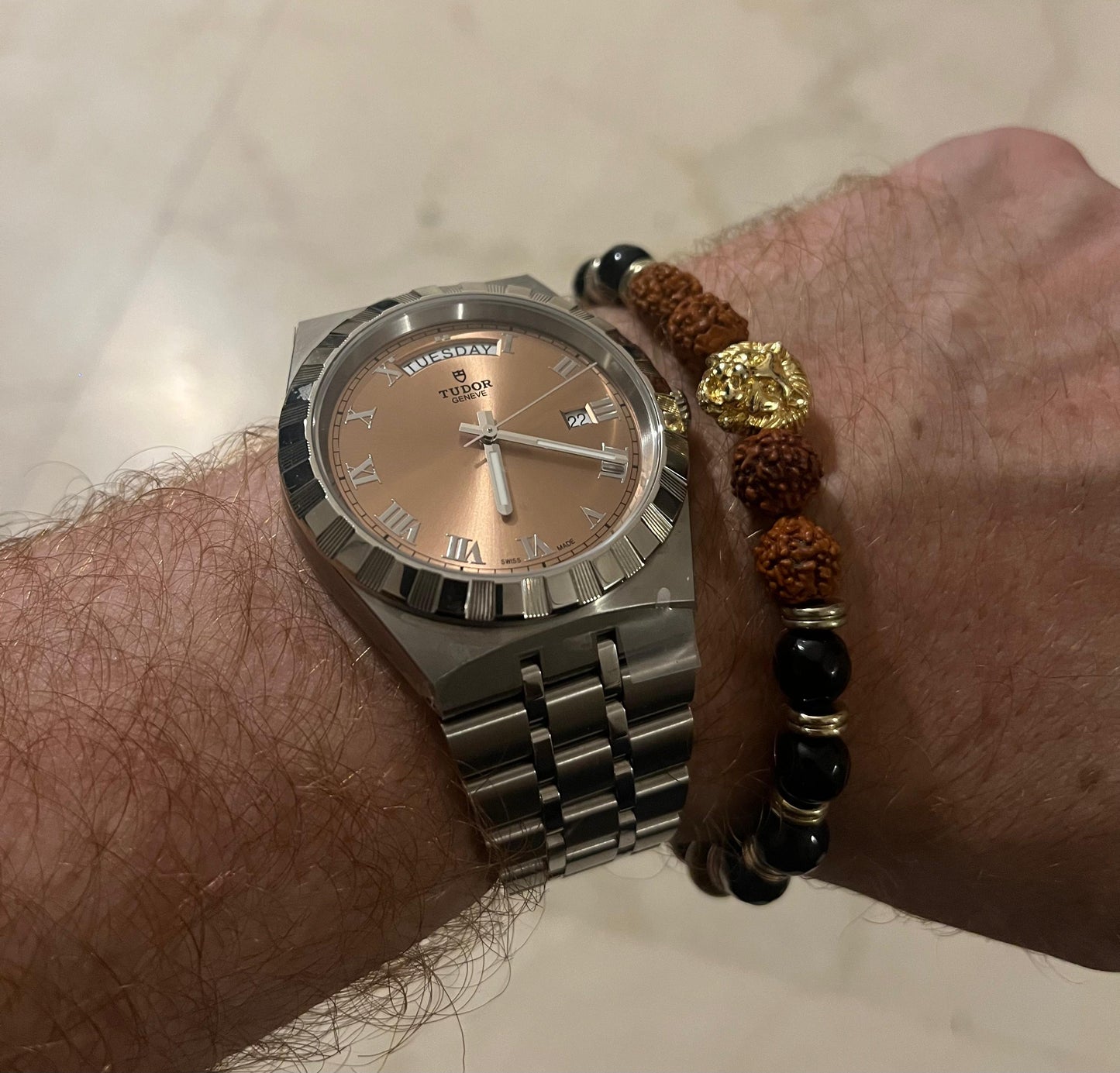 24KT GOLD PLATED LIONROAR BRACELET WITH RUDRAKSHA BEADS