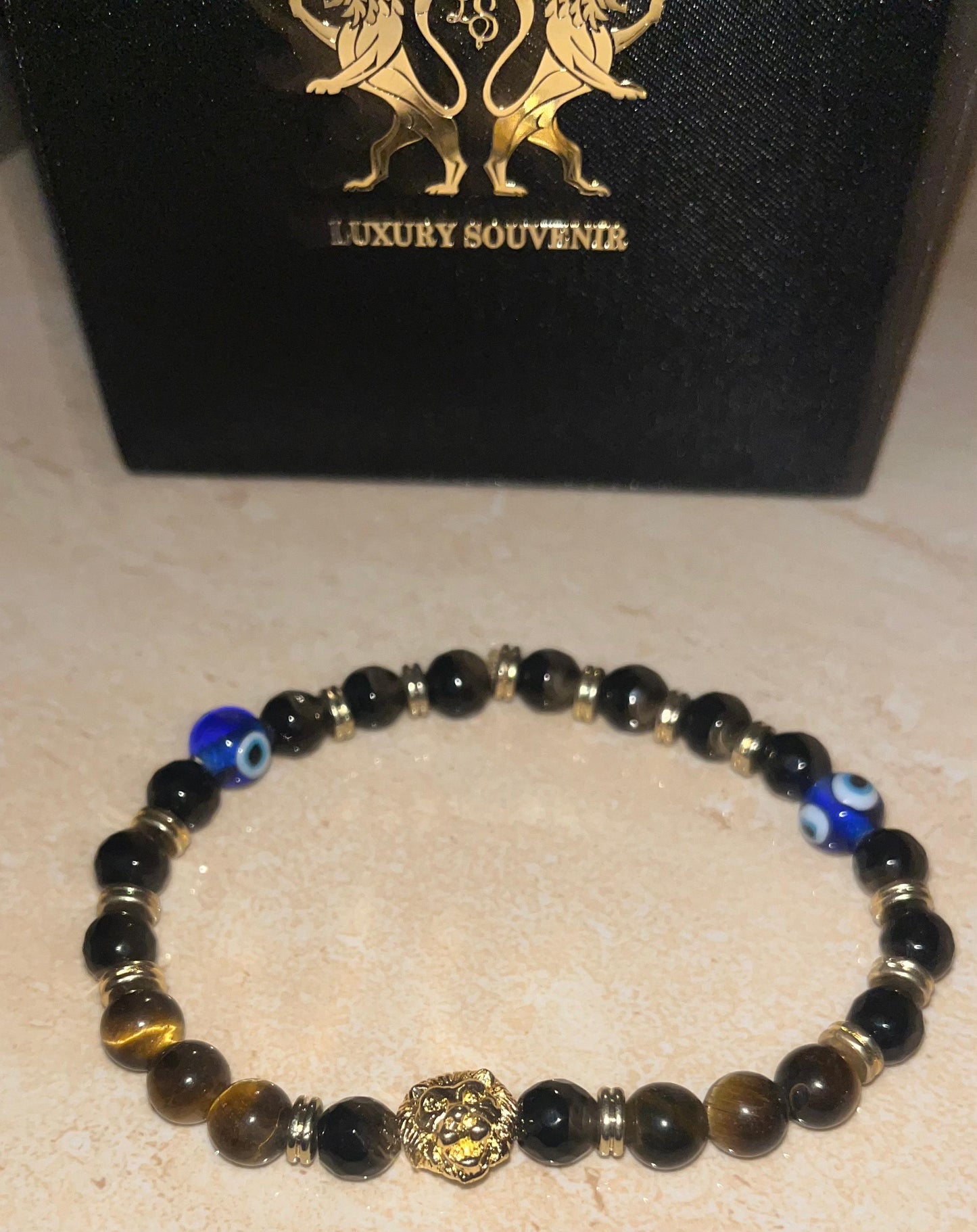 LIONROAR BRACELET WITH EVIL EYE BEADS & TIGER STONE BEADS - LIMITED EDITION