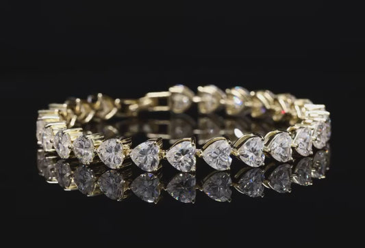 Heart Shape Diamond Bracelet with 30 Carat Moissanite 24Kt Gold Plated