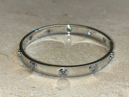 LOVE BRACELET Pure Silver Oval Cuff with Alternate Heart & Round Diamond ( Openable )