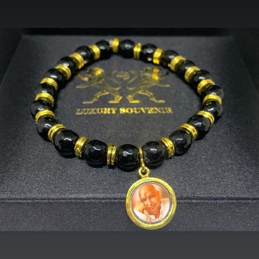 Guru Ji Bracelet ( Pure Silver , Gold Plated ) Black Agate Beads
