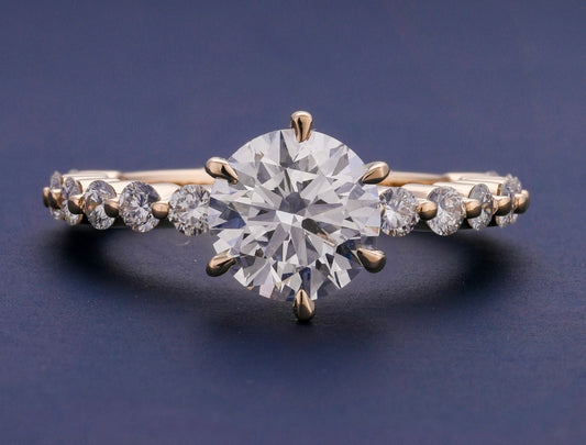 Gorgeous 1.5 Carat Lab Grown Ring with 5 Cent Diamonds on Band on 14Kt Gold