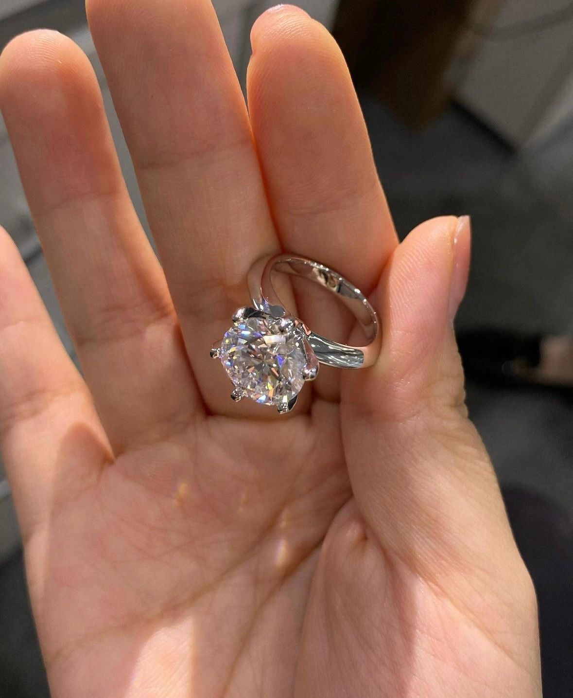 5 Carat Lab Grown Diamond Ring on classic 18Kt White Gold Band