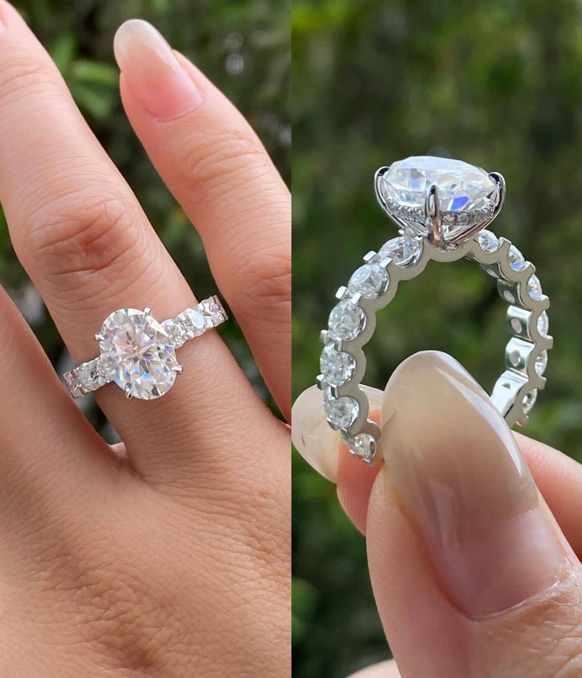 3 Carat Oval Diamond with 20 Cent Band on 14Kt White Gold Base Ring , Lab Grown Diamond
