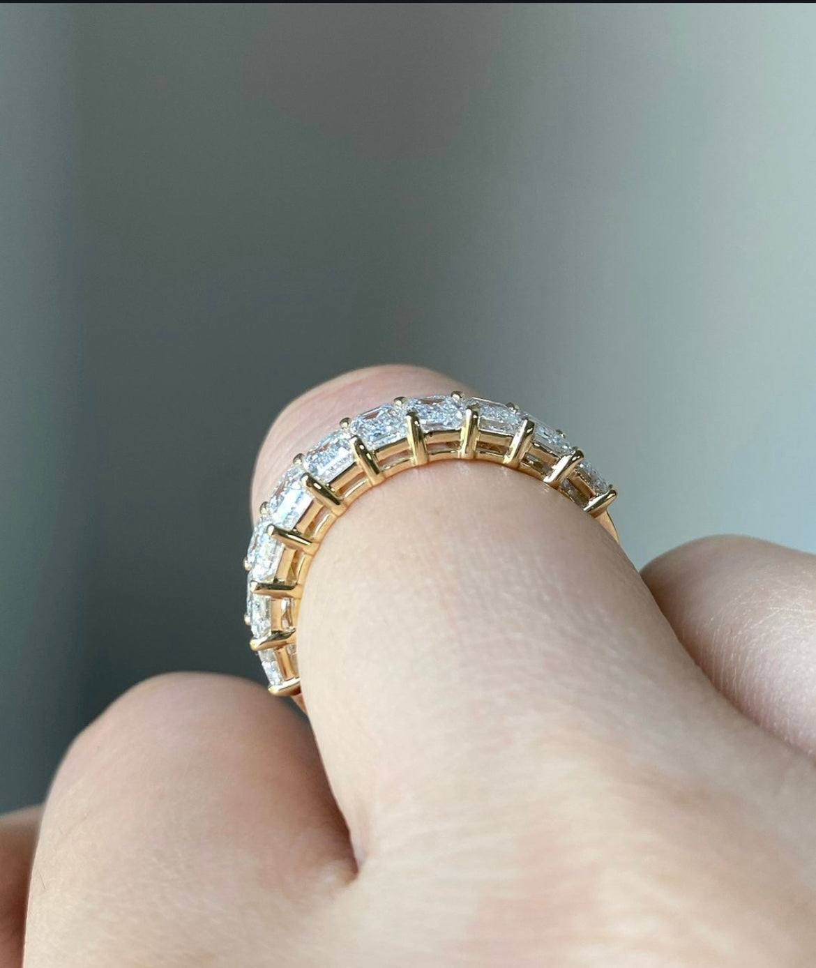 Half Eternity Emerald Band Lab Grown Diamonds and 14Kt Gold 25 cent each