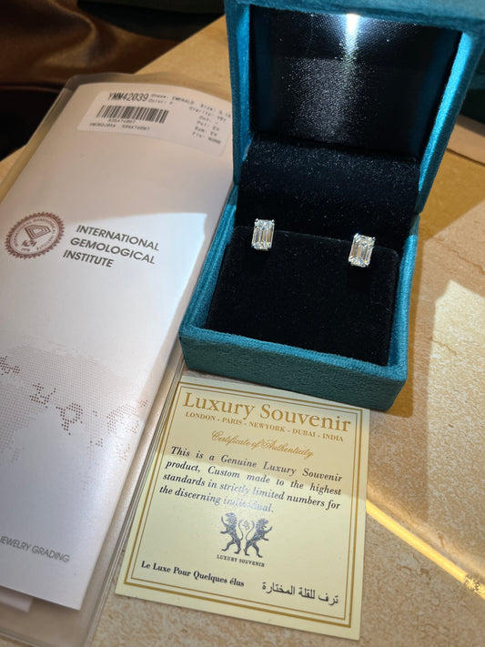 3 Carat Each Emerald Diamond Lab Grown Earings in 18Kt Hallmarked Gold