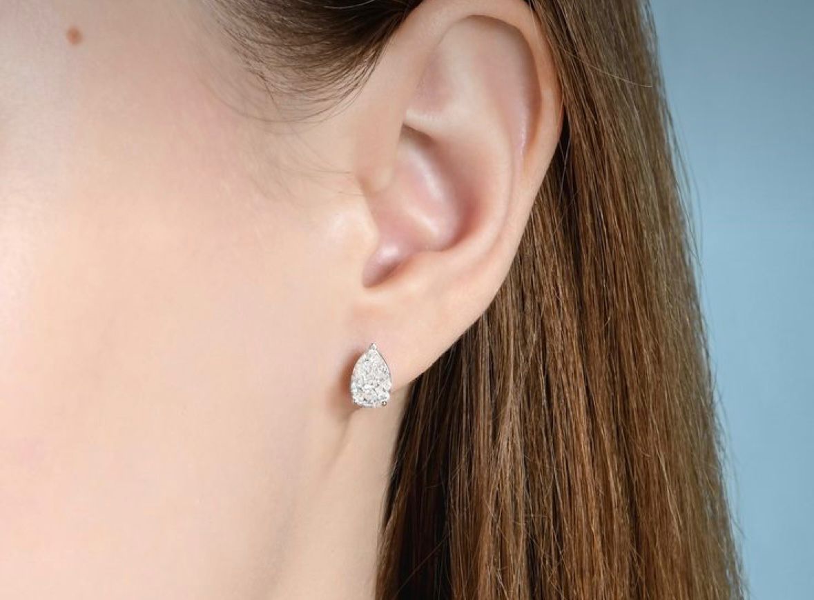 1 Carat Each Pear Lab Grown Diamond Earings on 18Kt Gold