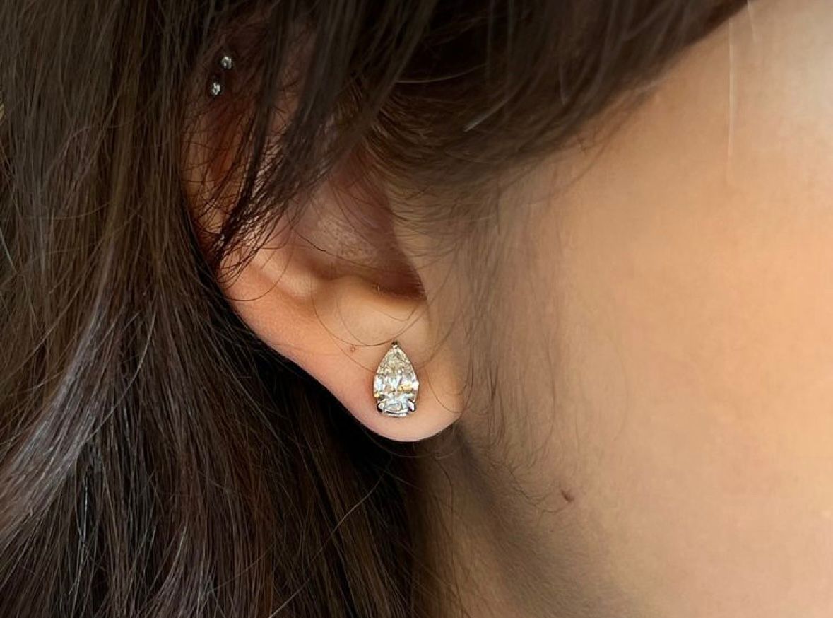 1 Carat Each Pear Lab Grown Diamond Earings on 18Kt Gold