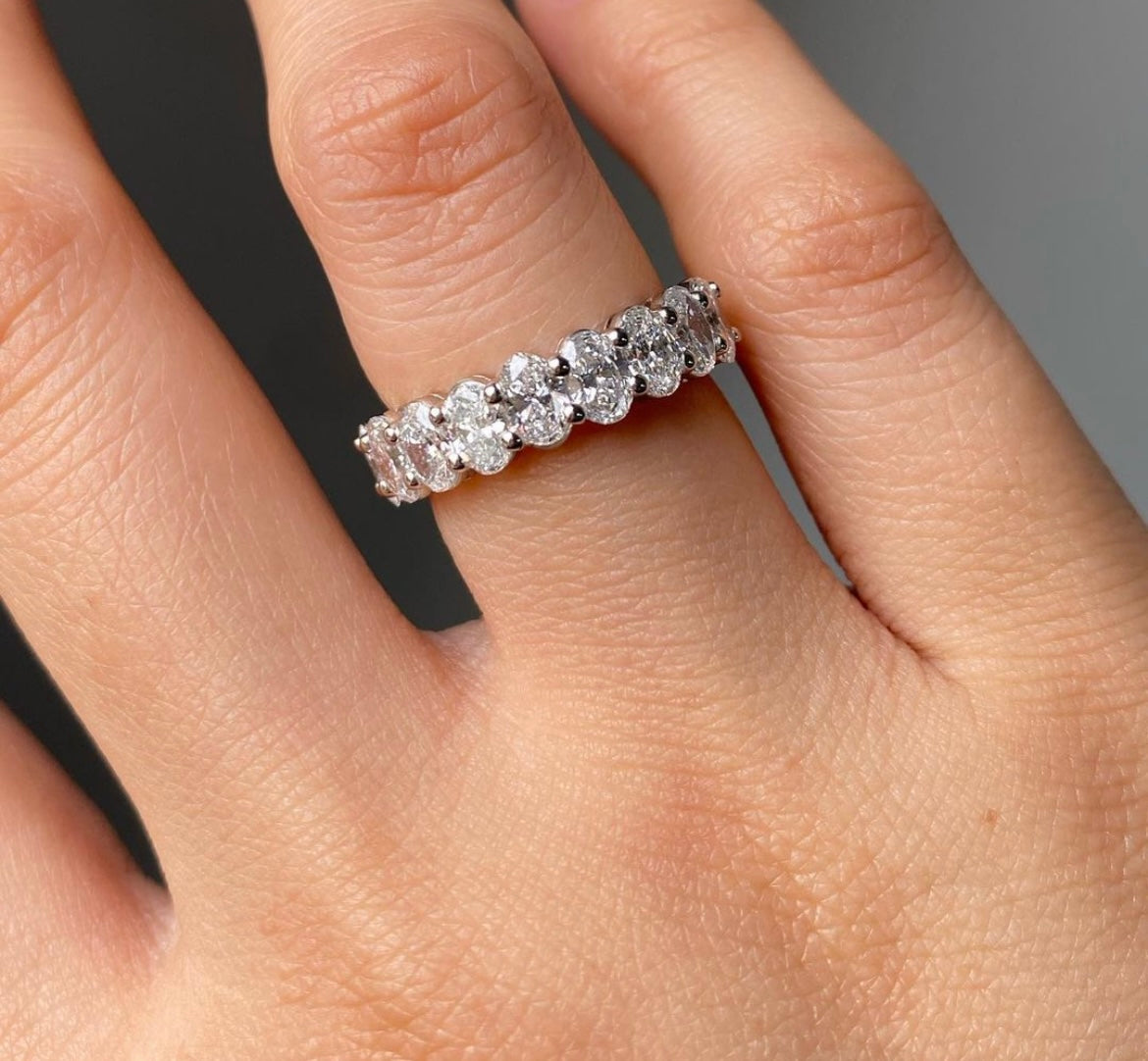 50 Cent Each Oval Lab Grown Diamond Half Band of Eternity in 14Kt Gold