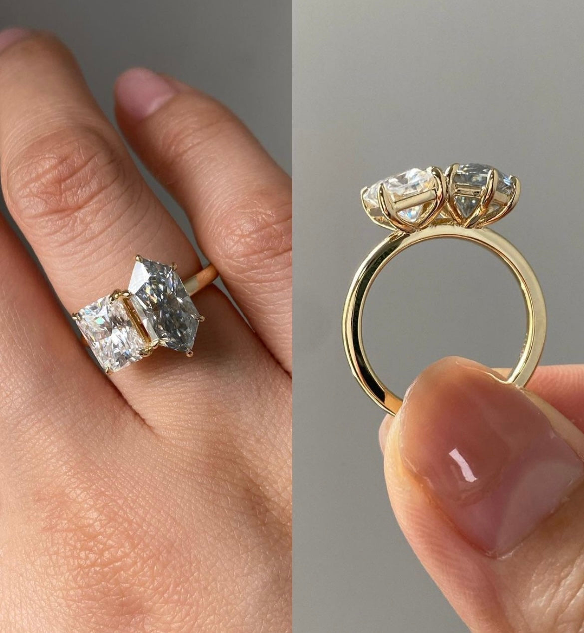 Radiant & Marquise Lab Grown Diamond RinG Toi Et Moi Ring ( 2 carat Each Diamond )
