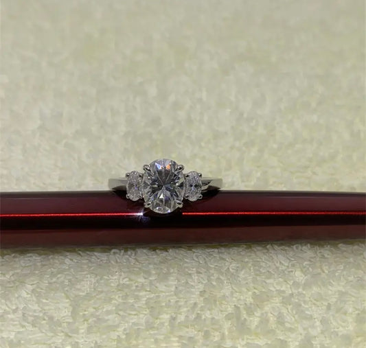 2.5 Carat Oval Lab Grown and 50 Carat on Sides on 14Kt Gold Base
