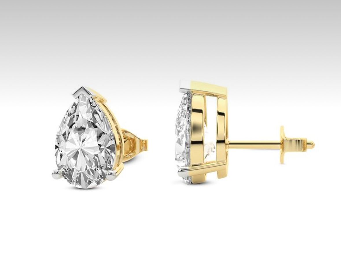 1 Carat Each Pear Lab Grown Diamond Earings on 18Kt Gold
