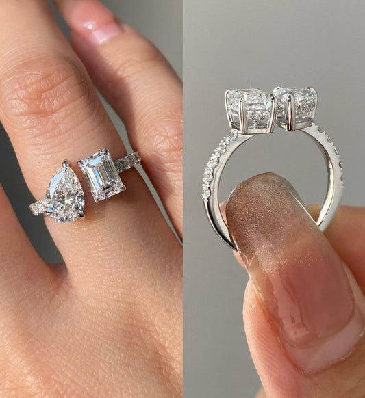 2-2 Carat Toi et Moi Ring Lab Grown Diamond on 14Kt White Gold
